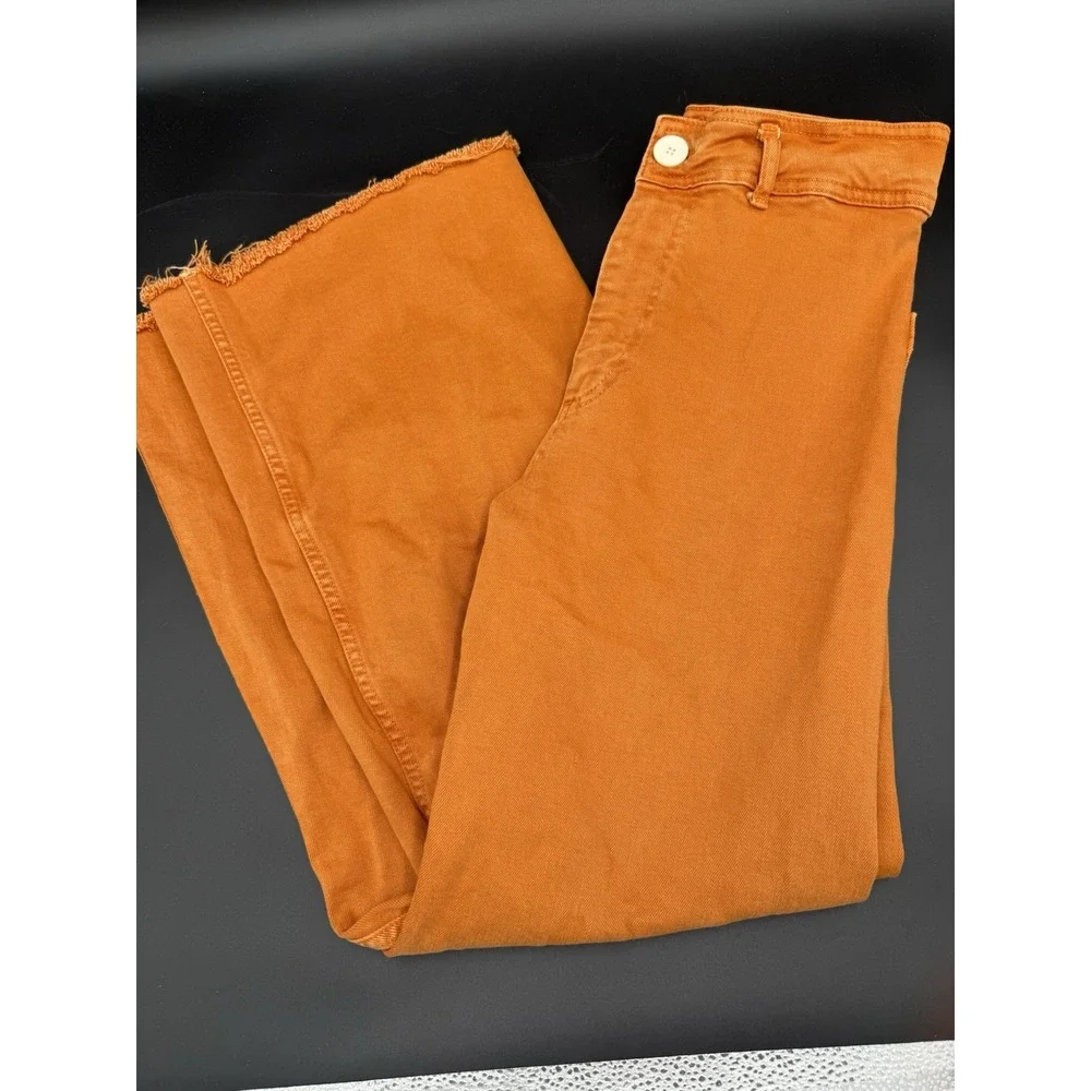 Zara Women Marigold The Marine Straight Wide-Leg High Rise Raw Hem Pants Size 6